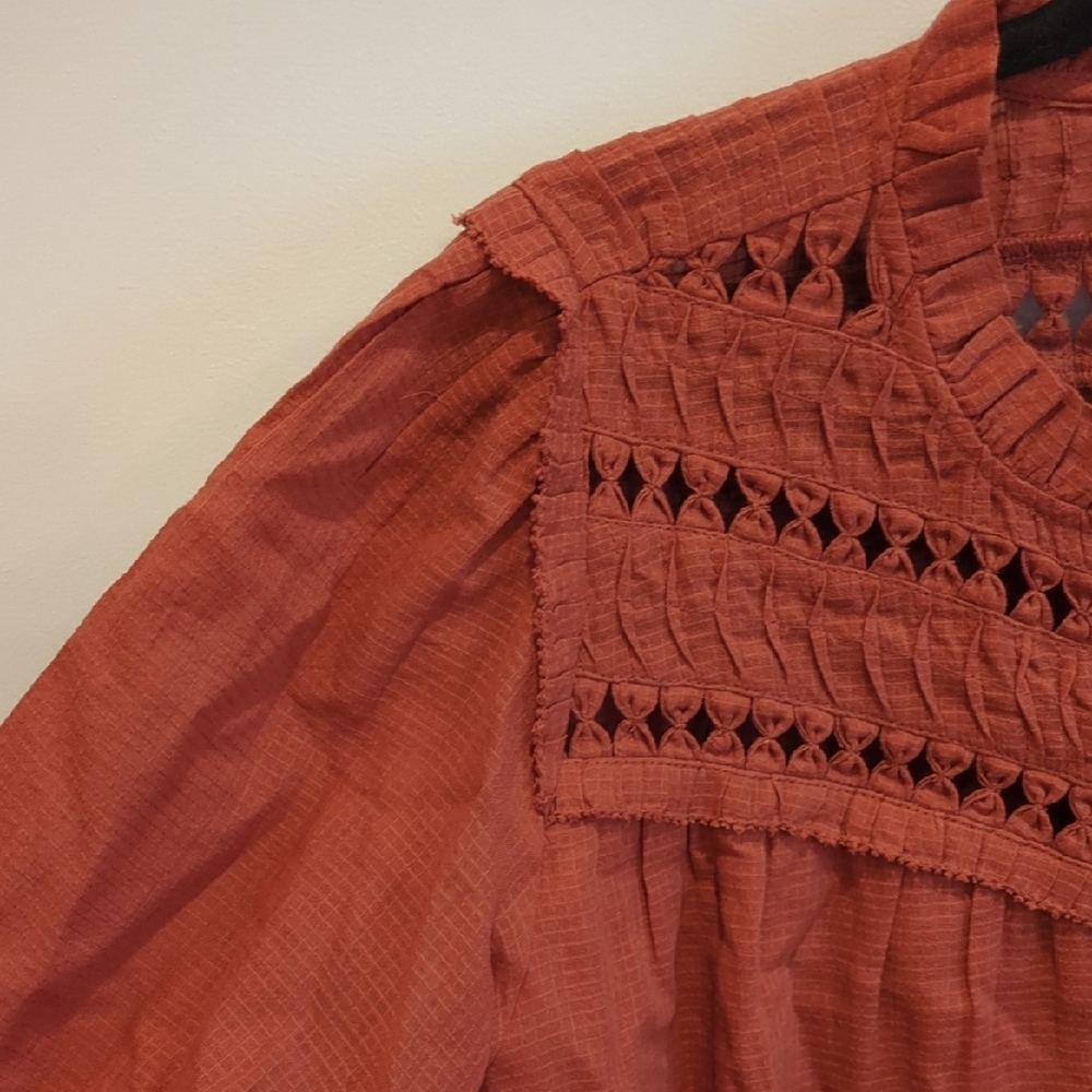 Calypso St. Barth Terracotta Rust Blouse Medium Cotton Boho Prairie Resort NWT - Picture 3 of 6